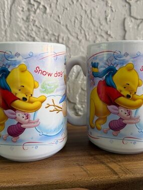 Disney Winnie the Pooh, Tigger, Eeyore Winter Pair of Matching Mugs